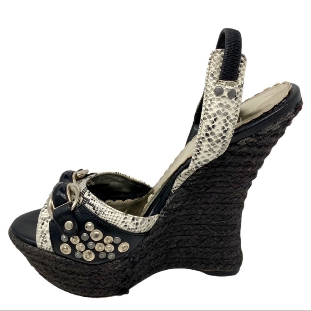 Bebe Black Leather Python Studded Wedge Heel Shoes - image 7